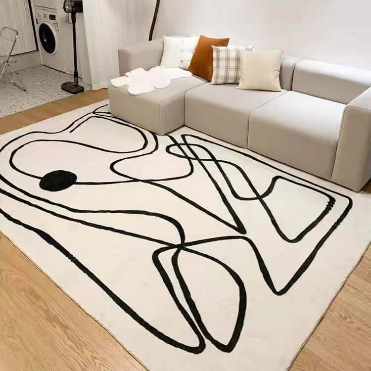 Original design character pattern rug with abstract lines, ideal for Japanese and Korean style interiors.