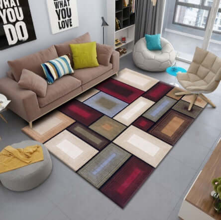 Persian living room rug in stylish decor with sofa, pillows, and vibrant colors creating a cozy atmosphere.