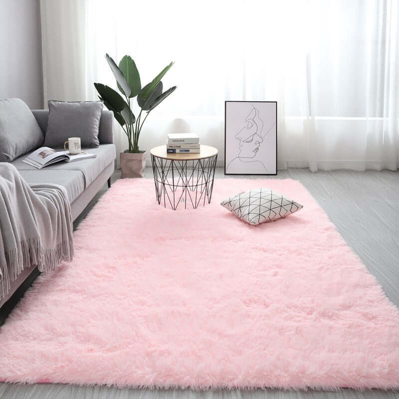Nordic Fluffy Carpet Rug in pink, rectangular shape, soft texture, perfect for European and American style interiors.