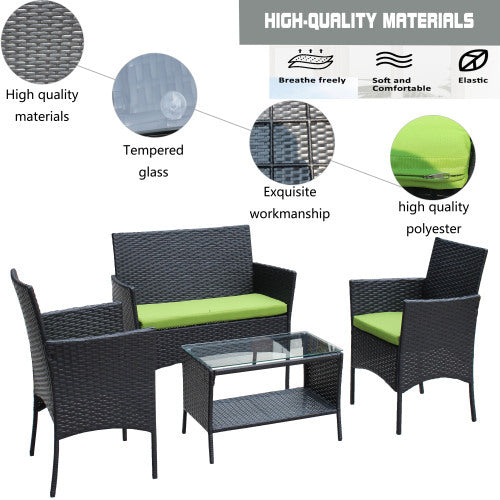 4 PC Rattan Patio Furniture Set Outdoor Patio