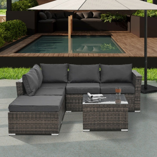 4 Set Wicker Furniture With Tempered Glass Coffee Table