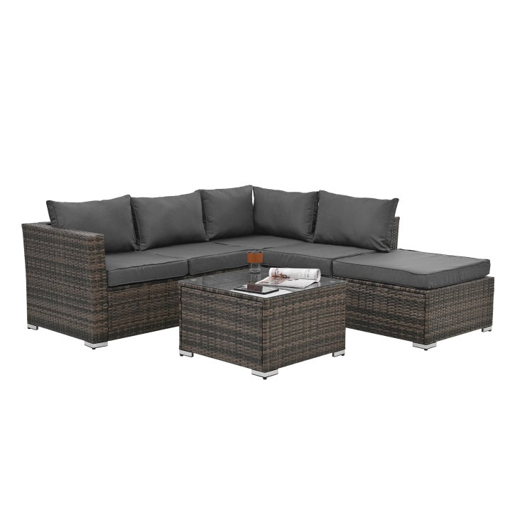 4 Set Wicker Furniture With Tempered Glass Coffee Table