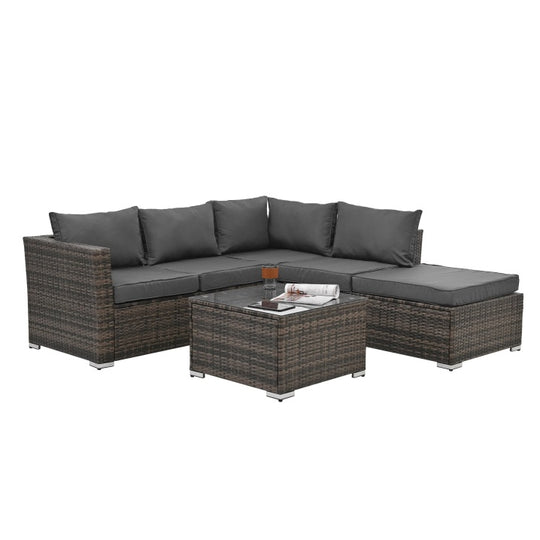 4 Set Wicker Furniture With Tempered Glass Coffee Table