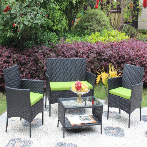 4 PC Rattan Patio Furniture Set Outdoor Patio