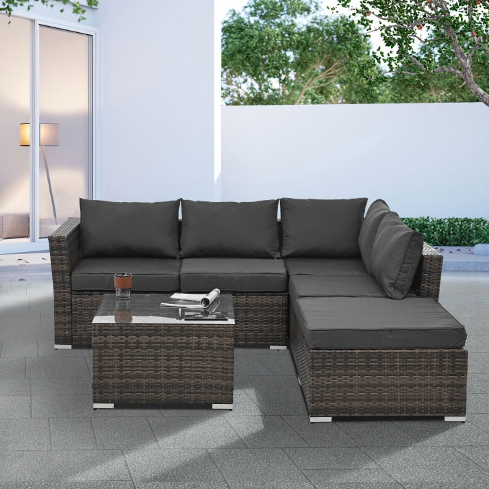 4 Set Wicker Furniture With Tempered Glass Coffee Table