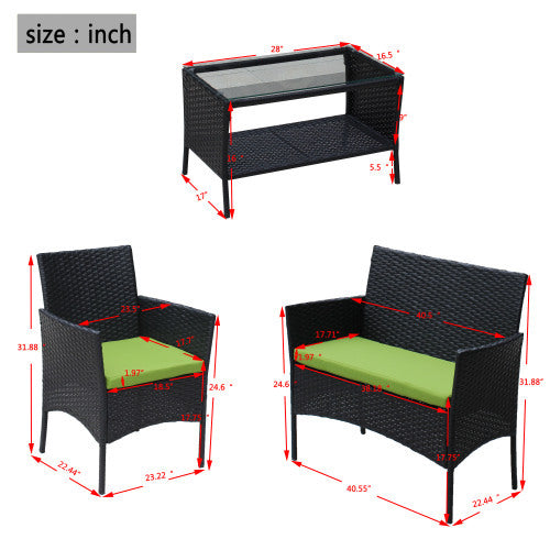 4 PC Rattan Patio Furniture Set Outdoor Patio
