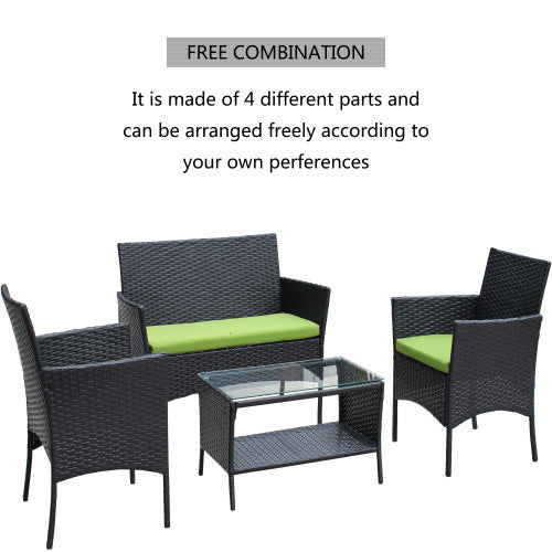 4 PC Rattan Patio Furniture Set Outdoor Patio