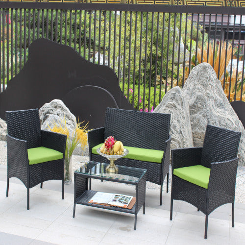 4 PC Rattan Patio Furniture Set Outdoor Patio