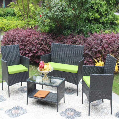 4 PC Rattan Patio Furniture Set Outdoor Patio