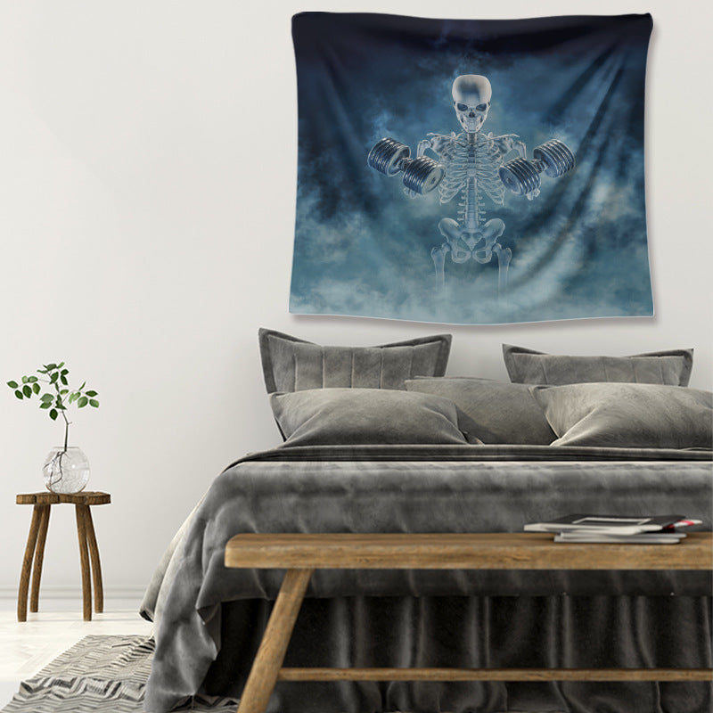 Skull-Themed Polyester Tapestry for Home Decor