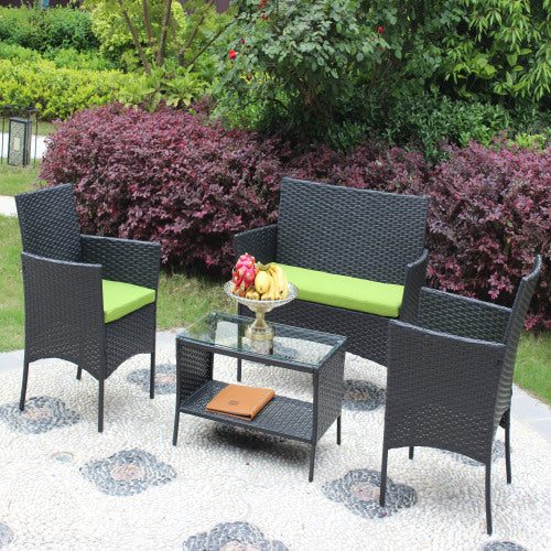 4 PC Rattan Patio Furniture Set Outdoor Patio